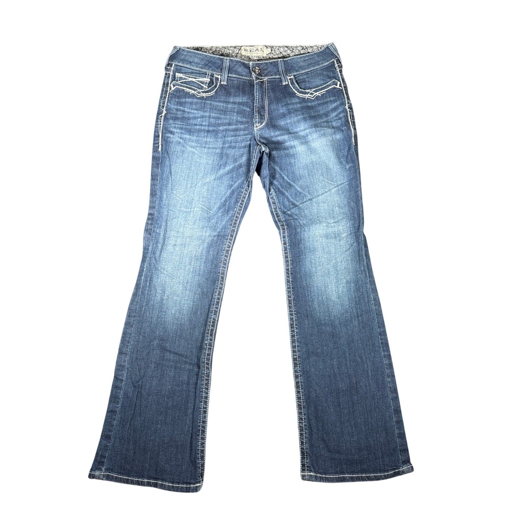 Ariat REAL Denim Womens 33R Blue Bootcut Jeans Medium Wash Contrast Stitch 13411